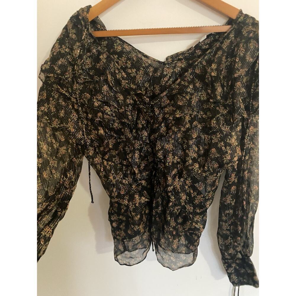 Topshop Floral Top Long Sleeve Ruffles Size L‎ - Picture 5 of 8